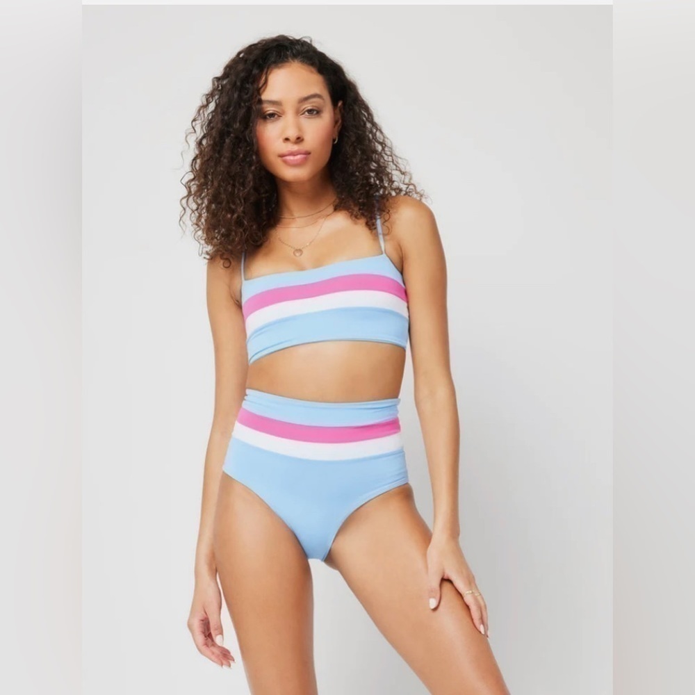 L*SPACE Rebel Stripe bikini Top-AWB Blue Pink NWT - Picture 2 of 6